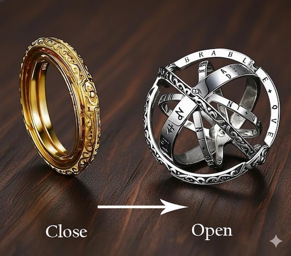 Foldable Astronomical Sphere Ring, Celestial Star Fidget Ring, Anti Anxiety Spinner Ring, Rotatable Astronomy Ring Jewelry, Gift for Her