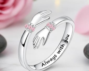 Sterling Silver Hug Ring - Cubic Zirconia - Daughter Gift