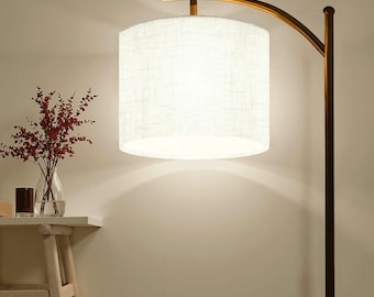 White Plain Linen Arc Floor Lamp, Adjustable Light linen Floor lamp