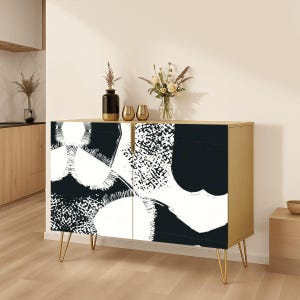 Black and White Geometric Cabinet, Credenza, Entryway Buffet, Wooden Storage Cabinet (Made in USA)