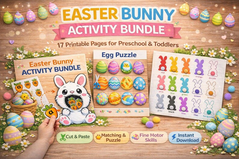 Easter Activity Bundle for Toddlers - Bunny Alphabet Game - Egg Puzzle ...