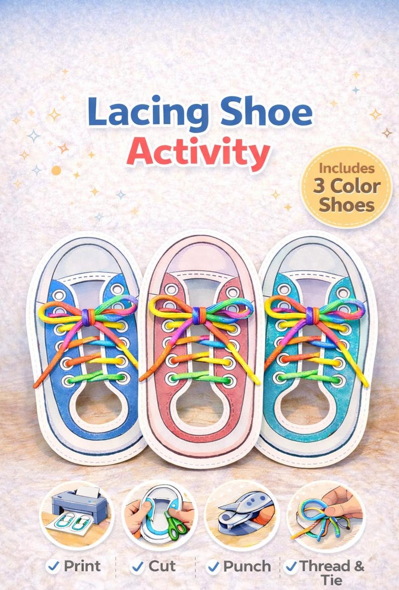 Lacing Shoe Activity Printable - Learn to Tie Shoes - Fine Motor Skills ...