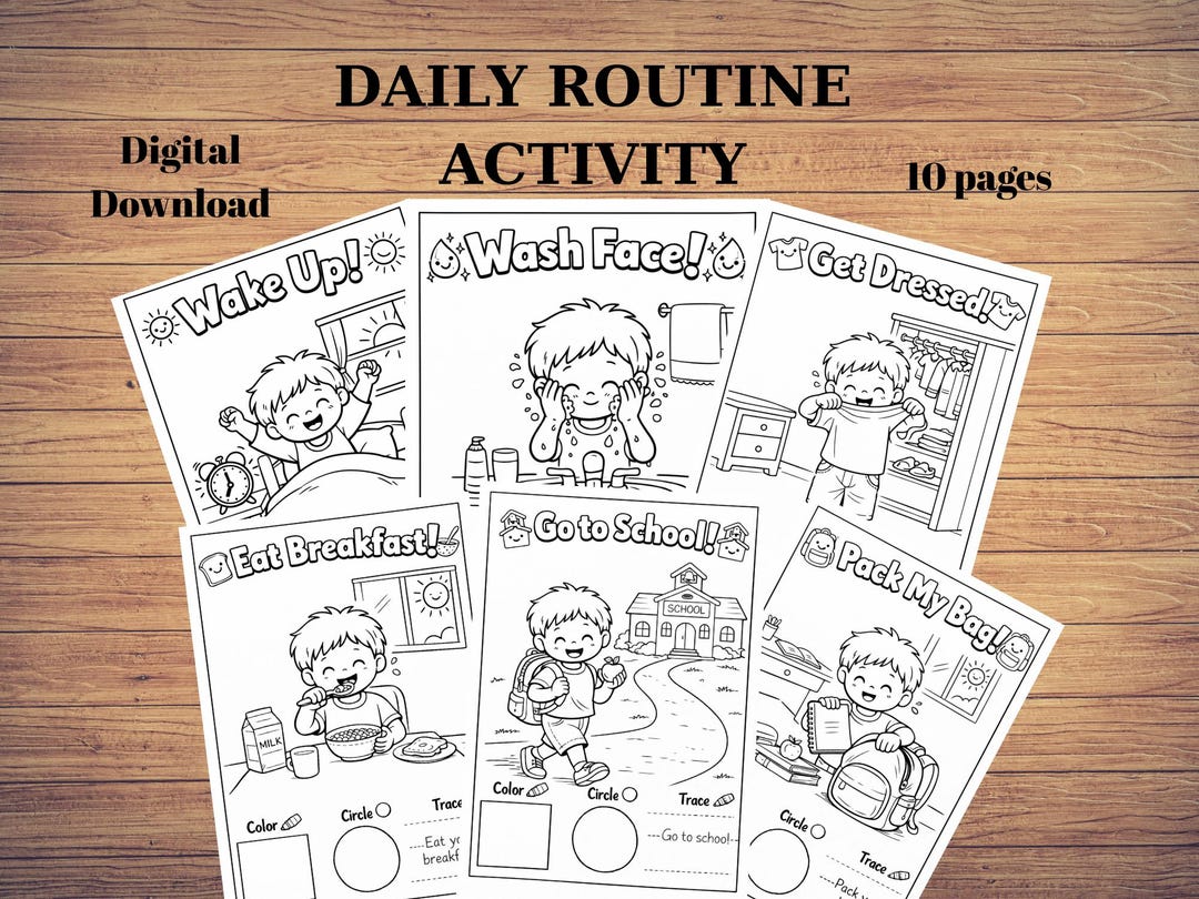 Kids Daily Routine Activity Book – 10-page Printable Worksheet (PDF ...