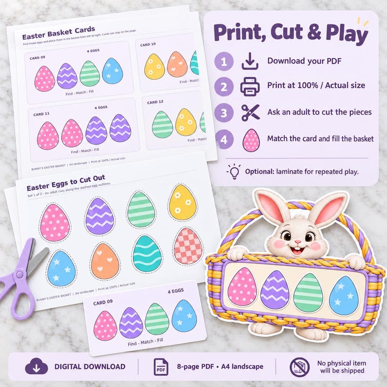 Easter Basket Matching Game Printable, Bunny Egg Activity for Kids ...