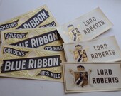 6 cigar box labels Blue Ribbon Lord Roberts advertising lot embossed gold accents NOS mixed media art scrap paper ephemera supplies