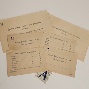 6 antique pharmacy papers dental medicine unused prescriptions appointment cards vintage paper art supplies ephemera lot junk journal A