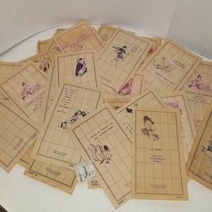 12 illustrated grid pages from savings trading stamp books black and color vintage paper art supplies ephemera lot J1