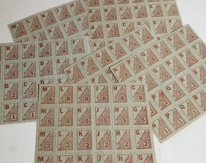 Two Full Sheets WWII Era Ration Stamp Pages 24 Red Stamps With Letters ...