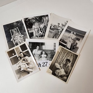 7 family photos men women with children snapshots black and white sepia tone photograph vintage paper art supplies ephemera lot h27
