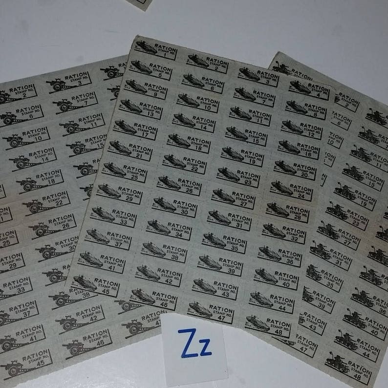 WWII ration stamps 3 full sheets of 48 blue image page of Etsy