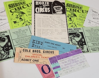 10 vintage circus tickets blue red pink black & white colors paper ephemera NOS 1970's 80's Vintage paper art supplies ephemera lot O