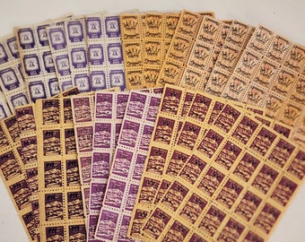 Choice! 75 purple savings stamps 3 sheets of 25 trading stamps Crown Liberty More Value vintage paper art supplies ephemera lot