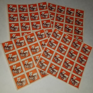 64 large red savings trading stamps 4 sheets of 16 Sammy Saver Bonus stamps Vintage paper art supplies ephemera lot collage junk journal