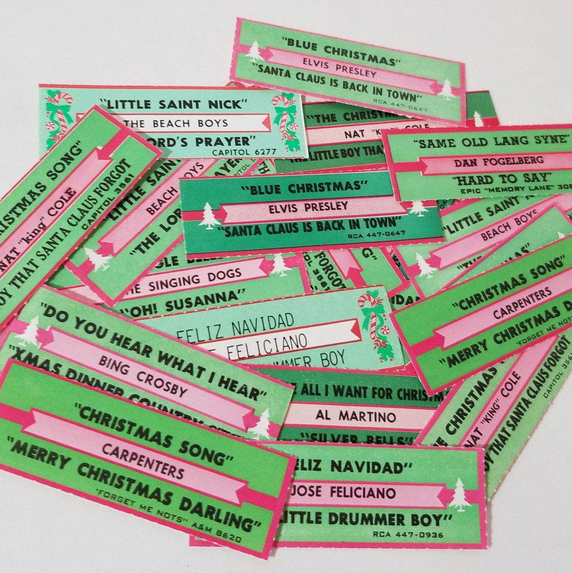 Christmas jukebox 6 green Christmas jukebox title strips all different | Etsy