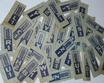 40 WWII era blue ration stamps coupons numbers letters military vintage paper art supplies ephemera lot