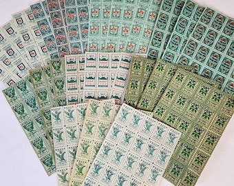 CHOICE 75 green savings stamps different styles Eagle  S&H green stamps 3 sheets of 25 trading stamps Vintage paper art supplies