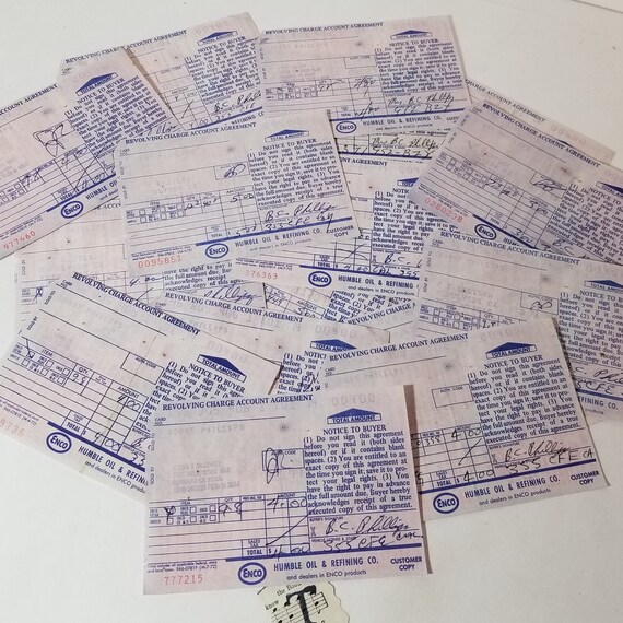 7 Vintage Charge Receipts 1970's Enco Gas Service Station Etsy