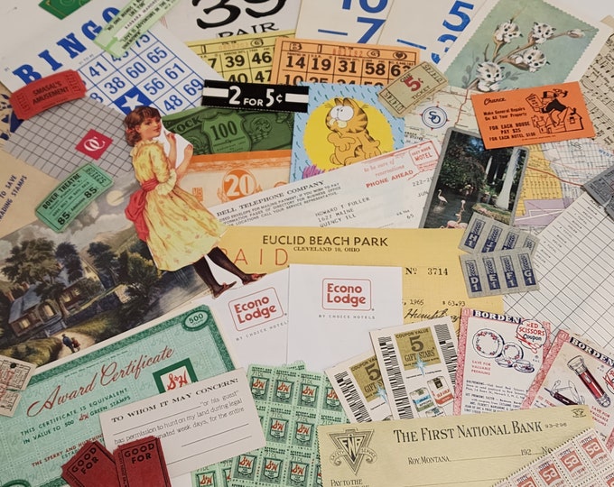 50 Piece Junk Journal Ephemera Pack Sample Pack Checks Receipts Cards ...