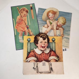 1930&#39;s children 3 Large magazine clippings full color illustrations cover art vintage paper art supplies ephemera lot h6