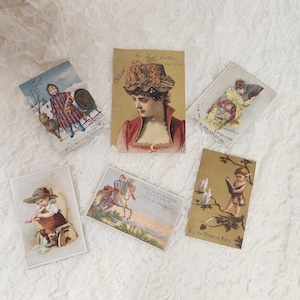 6 Victorian trade cards with women children boys girls antique cards vintage paper art supplies antique ephemera lot junk journal b42