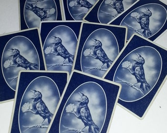 6 very old Blue ROOK bird playing cards blue crow in oval Vintage paper art supplies ephemera lot collage junk journal