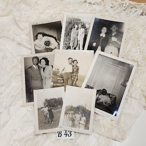 8 family photos 1940s couples men women snapshot images black and white sepia tone photograph vintage paper art ephemera lot B43