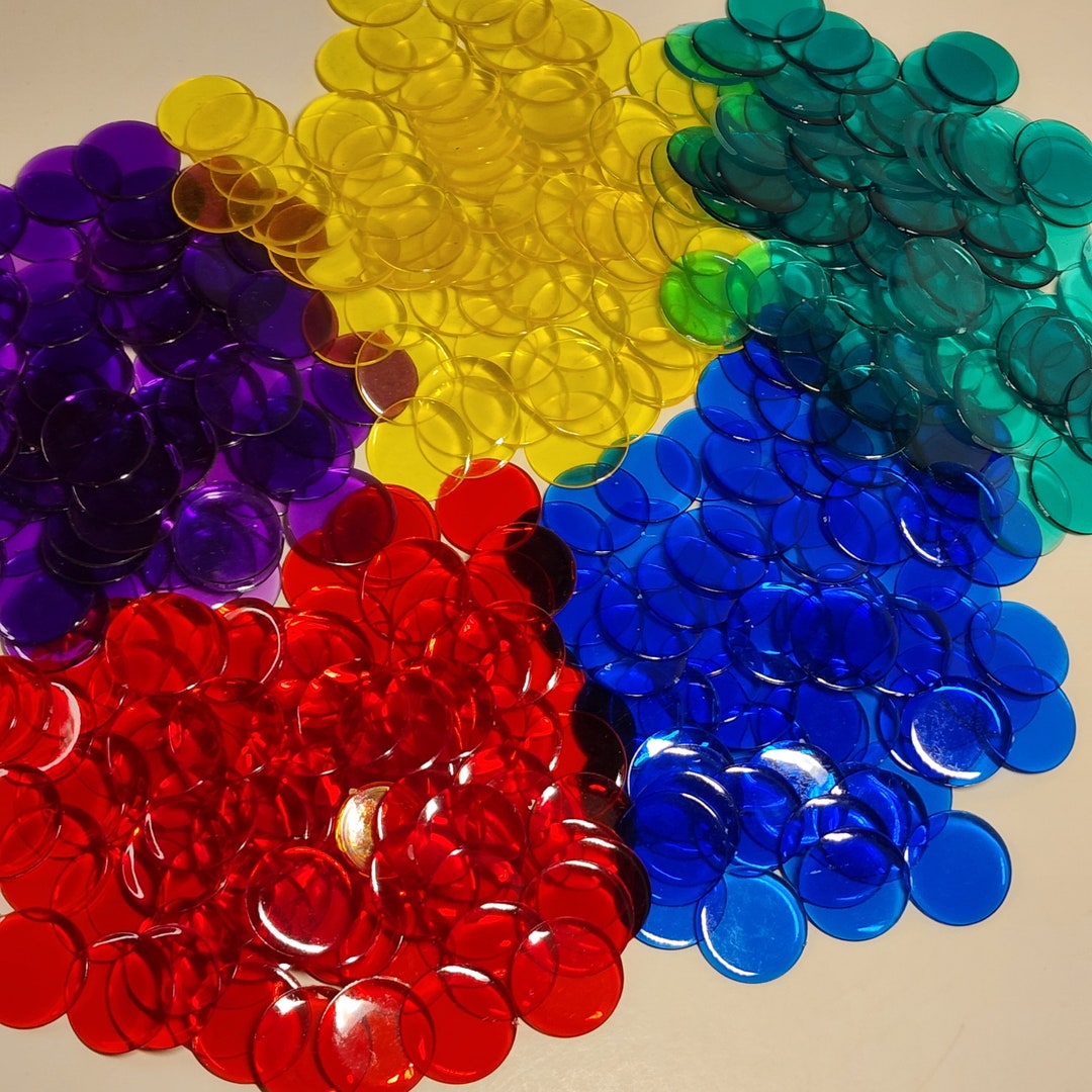 100 Bingo Chips Choice of Red Green Blue Yellow Purple or 5 Color ...