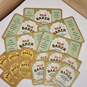 CHOICE! Old Baker beverage labels green gold or white vintage paper art supplies ephemera lot NOS junk journal collage