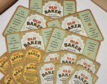 CHOICE! Old Baker beverage labels green gold or white vintage paper art supplies ephemera lot NOS junk journal collage