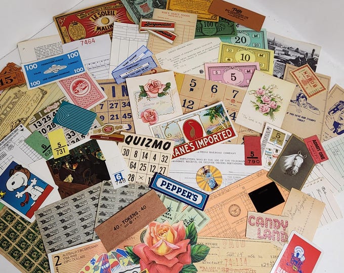 50 Piece Junk Journal Ephemera Pack Sample Pack Checks Receipts Cards ...