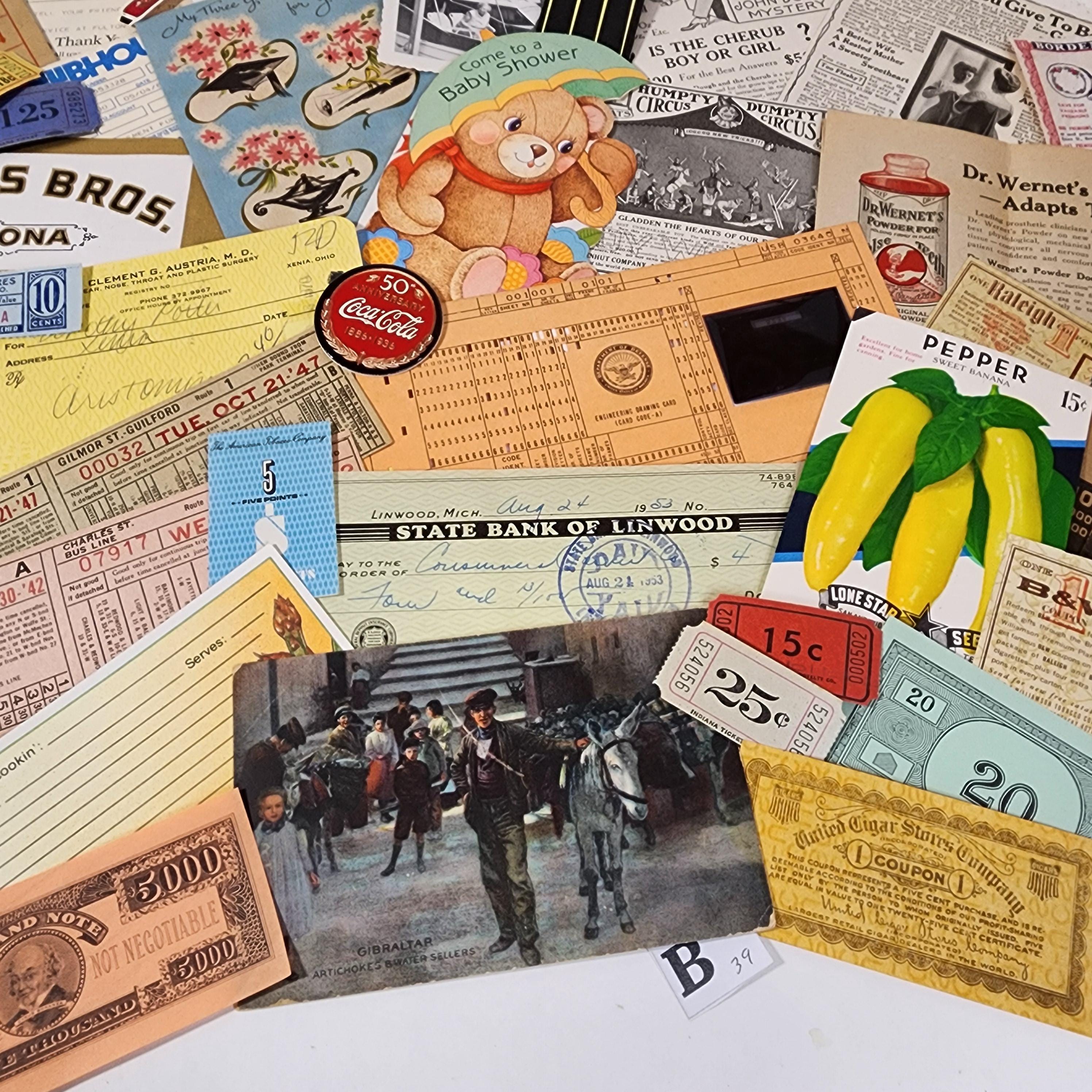 50 Piece Junk Journal Ephemera Pack Sample Pack Checks Receipts Cards ...