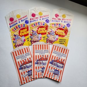 6 peanuts & popcorn bags Ringling Brothers Barnum and Bailey circus advertising vintage paper art supplies ephemera lot NOS