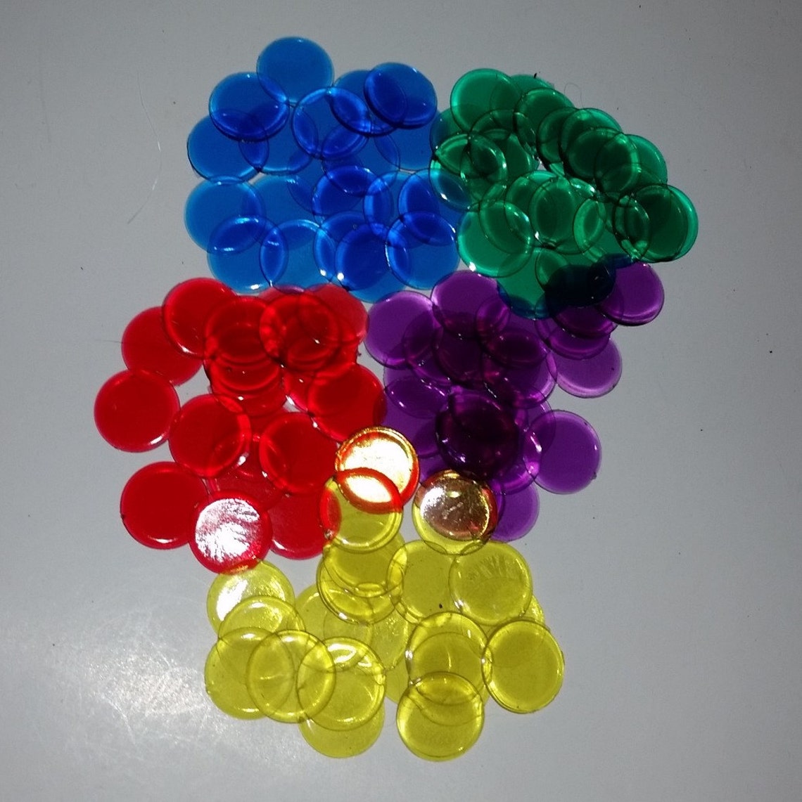 100 Bingo Chips Sample Pack 5 Colors Red Green Blue Yellow Etsy