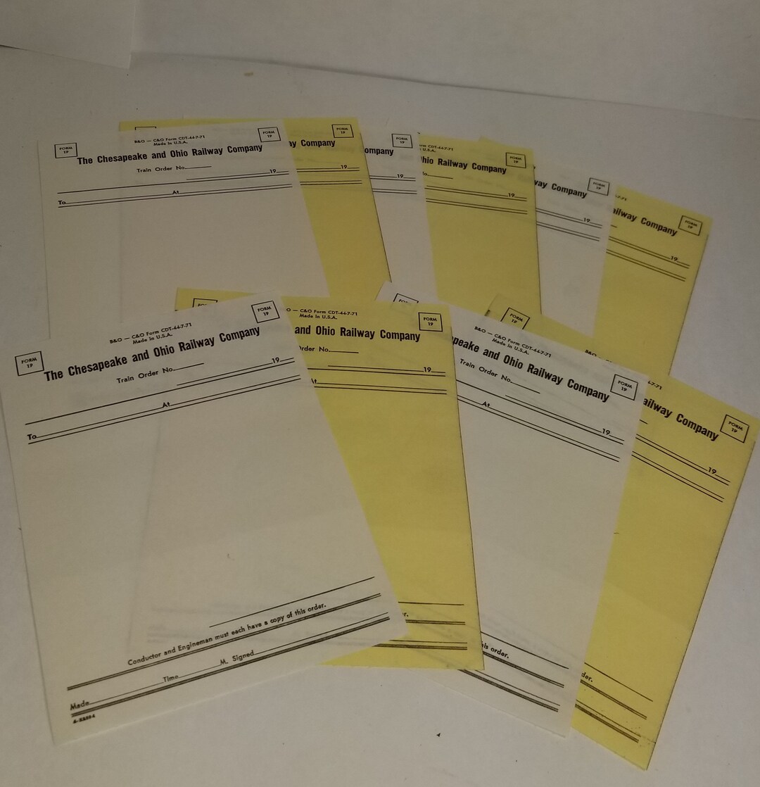 10 Railroad Order Forms Train Receipts Chesapeake and Ohio Railway Co