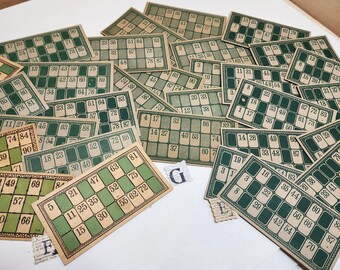 CHOICE! Bingo boards lotto number cards antique game boards greens Vintage paper art supplies junk journal collage ephemera lot