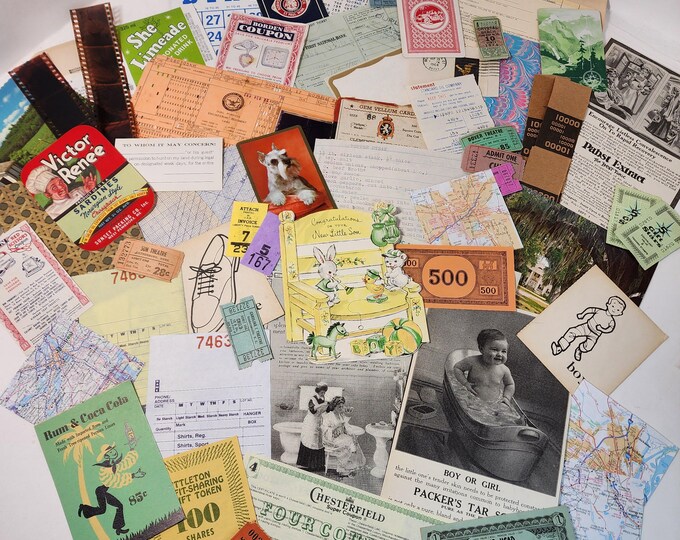 50 Piece Junk Journal Ephemera Pack Sample Pack Checks Receipts Cards ...