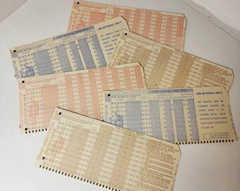 6 computer test cards unused 3 color computer school testing cards data cards student answer cards vintage paper art supplies ephemera lot