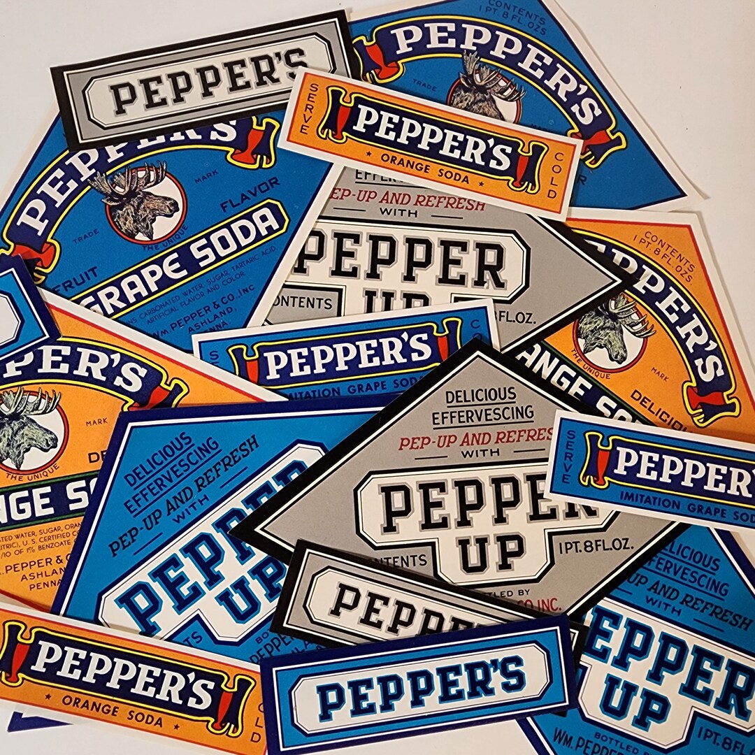 Choice! 8 Pepper up Soda Labels Soft Drink Bottle Labels Blue Silver ...