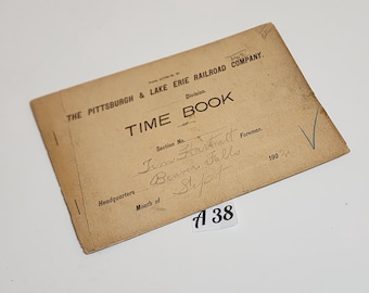 antique time book Pittsburgh and Lake Erie Railroad workers 1902 train railway paper ephemera vintage paper art supplies junk journal A38