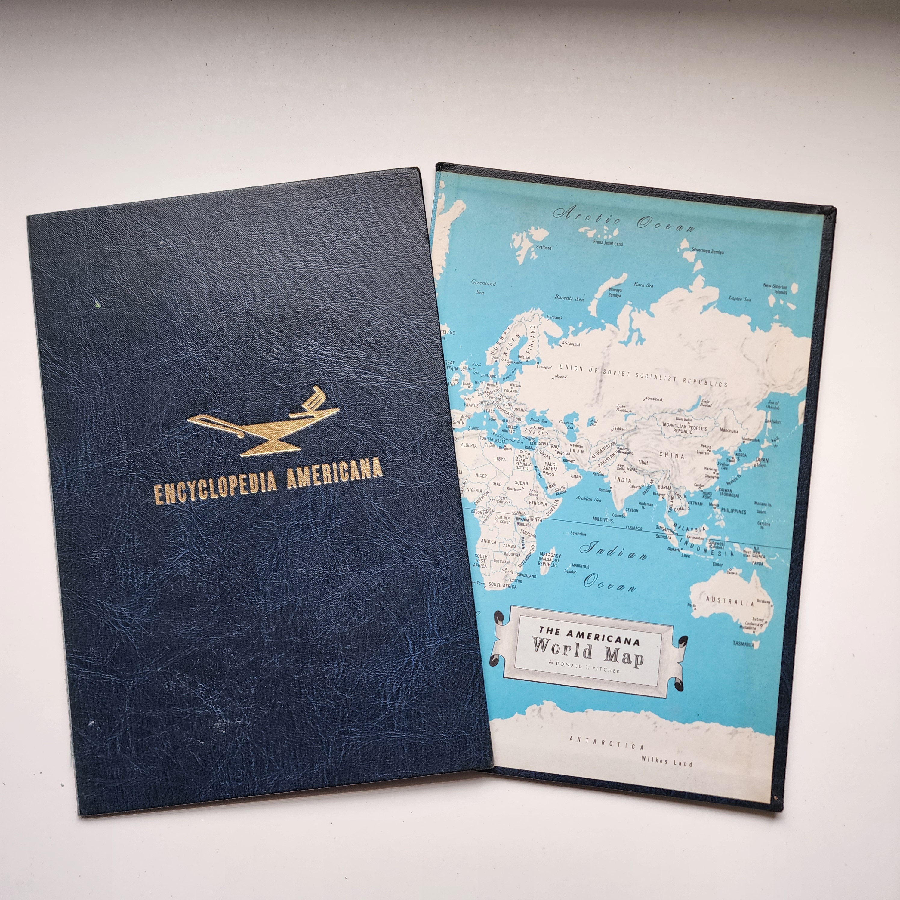 1960's Encyclopedia Americana Book Boards Blue Covers Gold Letters