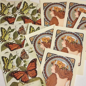 6 Antioch book plates unused Butterfly or Art Nouveau woman book name labels unused vintage paper art supplies ephemera lot