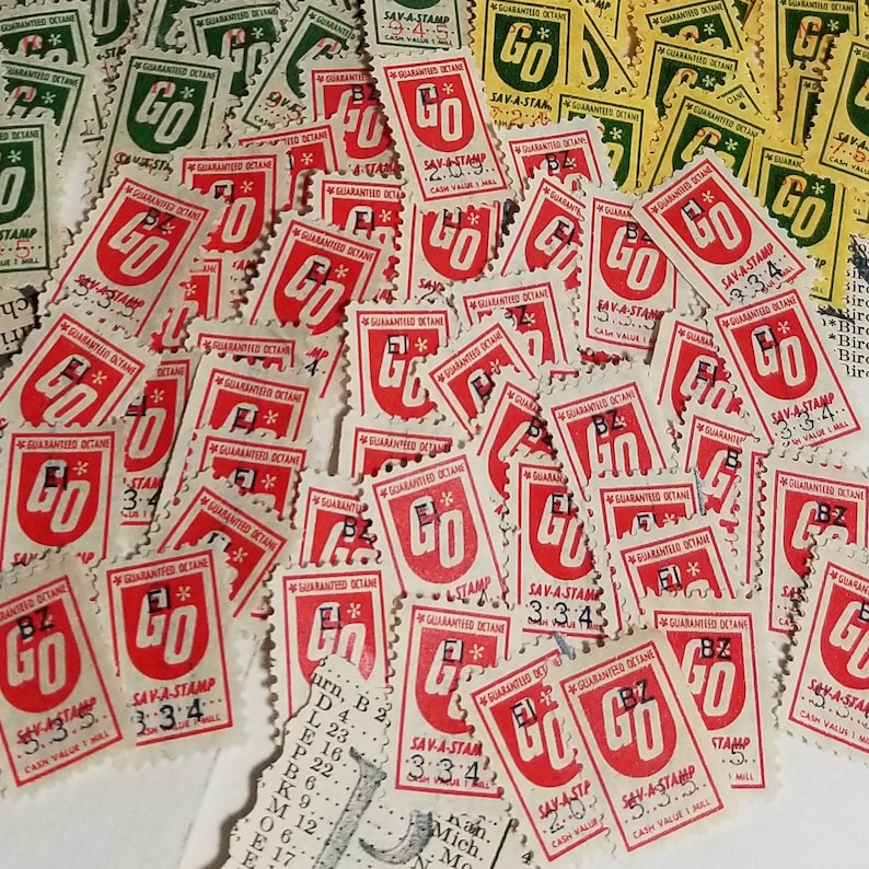 50 GO savings trading stamps singles choice of red or green Vintage paper art supplies ephemera lot