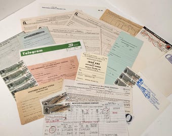 20 vintage railroad papers railway forms RR letterhead note paper white sepia vintage paper art supplies ephemera lot collage junk journal O