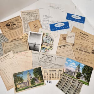 1940s junk journal paper pack 24 pc paper ephemera lot greeting card ration stamps receipt clippings photo vintage paper art supplies B24
