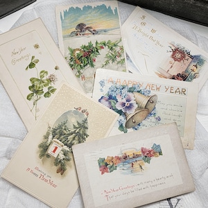 6 Victorian postcards 1910 - 1920 New Years greetings Antique handwritten postcards vintage paper art supplies ephemera lot junk journal Y
