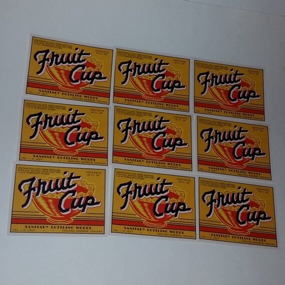 7 bottle labels fruit cup orange gold color vintage paper art | Etsy