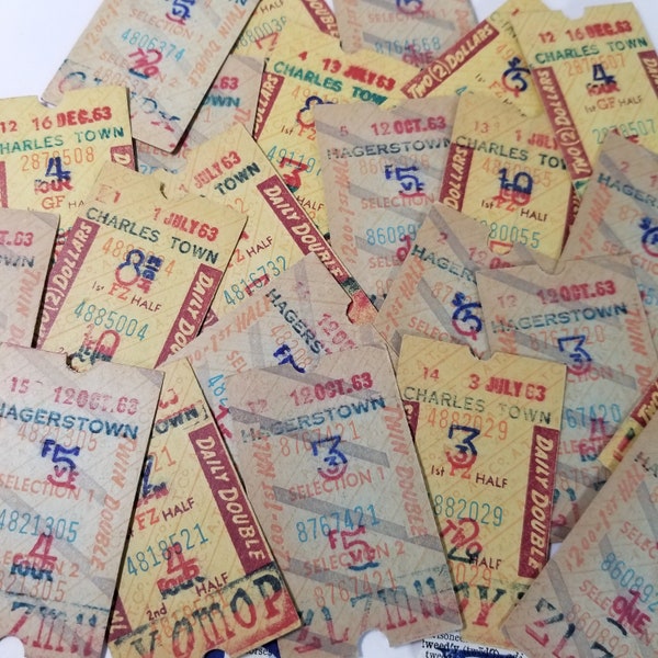 8 horse racing ticket betting tote slip 1960's Charles Town Hagerstown races Vintage paper art supplies ephemera lot collage junk journal