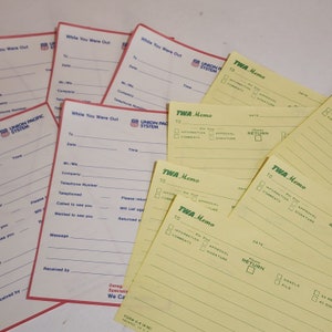 Choice! 6 vintage message forms Union Pacific Railroad yellow TWA Vintage paper art supplies ephemera lot collage junk journal