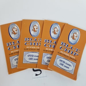 4 small Blue Chip savings trading stamps saver books full of large stamps gold blue color Vintage paper art supplies ephemera lot S
