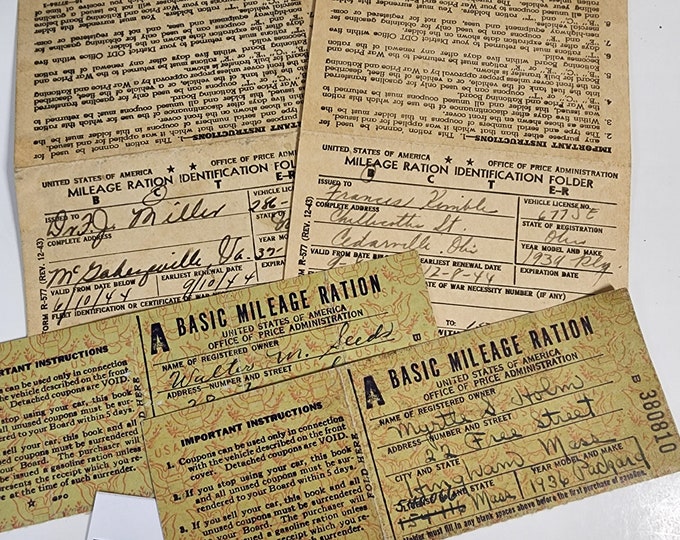 1940s Ration Papers 4 WWII Forms Ration Folders Mileage Rations 1940s ...